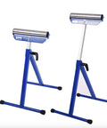 Folding Beefy Roller Stand Heavy Duty Steel Support With 60Kg Load Capacity Portable Infeed Outfeed Roller For Table Saw Planer Woodworking And Workshop In One Pack Easy Setup And Adjustable Height For Versatile Shop Use, blue metal roller stand