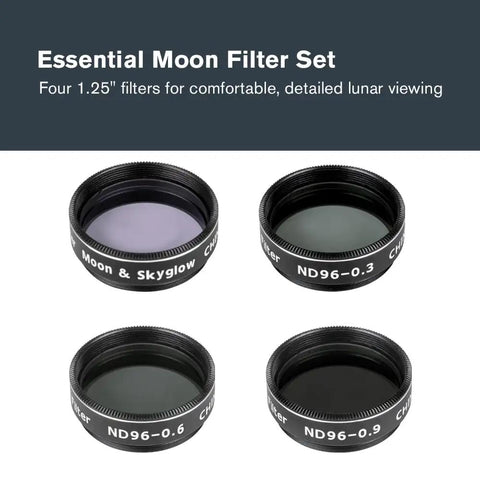 Moon Filter Kit For 1.25 Inch Telescope Eyepieces With Four Filter Set Including Three Neutral Density Filters And Sky Glow