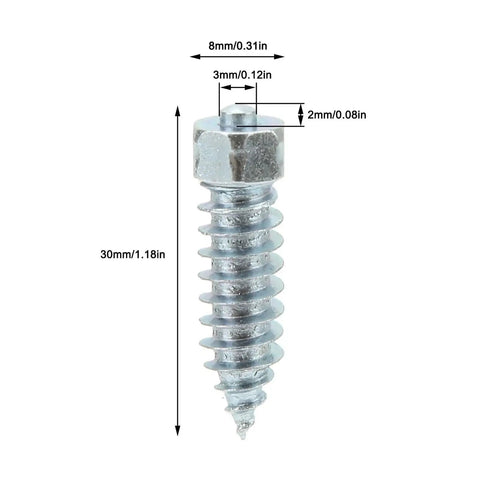 Tough As Nails M8 Snow Tire Screws 100 Piece Set Tungsten Steel Spikes with dimensions for off-road use