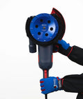 Person holds power tool with Beast Mode 7 Inch 12 Segment Quarter Round PCD Concrete Grinding Cup Wheel With Threaded Shank