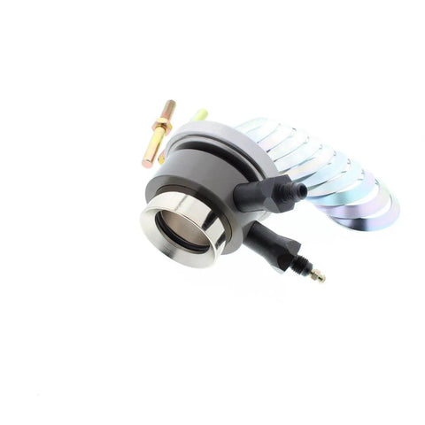 Heavy Duty Chevy And Gm Hydraulic Throwout Bearing Release Bearing Hose Installation Kit For Hot Rods And Street Machines Delivers Slick Shifts As A No Fuss Drop In Setup, showcasing the bearing and hose components.