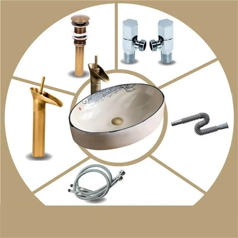 USZWBY Vessel Vanity Sink Basin Hand Painted Wash Basin Modern Countertop with Drain Faucet for Bathroom Balcony Simple Home Sink with faucet and accessories.