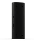 Side view of an Ultra Compact Waterproof Bluetooth Speaker With 10 Hour Battery IP67 Dustproof And Waterproof Outdoor Ready Precision Drivers Deliver Clearer Sound And Punchy Bass Trueplay Auto Tuning For Rich On The Go Music, showing buttons and features on a black cylindrical design.