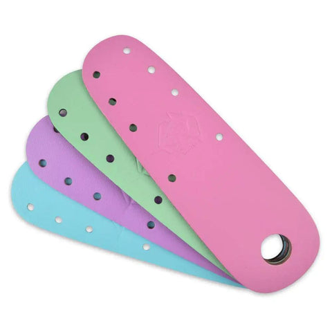 Pastel Pistachio Green Flat Toe Guard Protectors for Roller Skates with pink, purple, mint, and blue derby quad skate toe shields