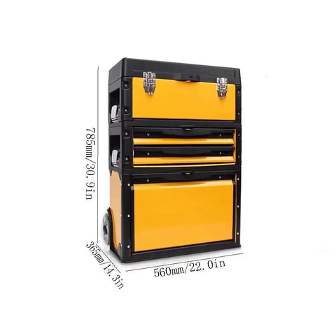 Portable Tool Box With Wheels For Home And Outdoor Use Three Layer Workhorse Storage Box With Drawers Pull Rod Style