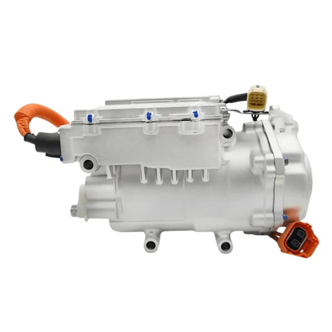 Heavy Duty Electric AC Compressor Direct Swap For Byd Qin Ev Replaces Oe Ha2em8103020 showing silver aluminum body with orange wire.