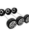 40 Piece RC Wheel Kit with 2mm Shaft Holes Plastic Car Wheels and Metal Axles in a side-by-side arrangement