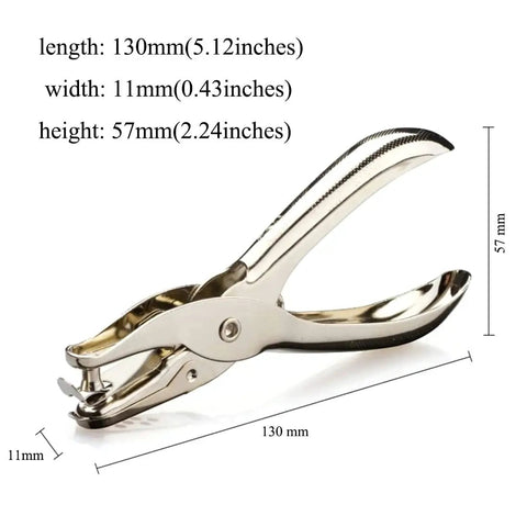 Handheld Metal Circle Hole Punch 6mm for Scrapbooking Loose Leaf Paper, durable tin-plated, 130mm length, punches up to 5 sheets