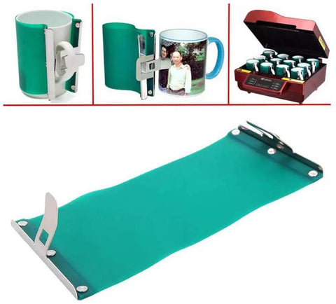 Three Pack 15OZ Sublimation Silicone Mug Wraps for Oven Printing with metal clamps and a 3D sublimation heat press machine