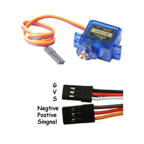 9g Micro Digital Servo With Full Metal Gears, 360 Degree Continuous Rotation, PWM 500 to 2500 Microseconds wiring and connectors