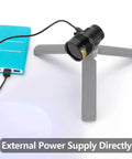 12W 365nm UV Flashlight USB C Rechargeable Long Range Black Light shown with external power supply connection.
