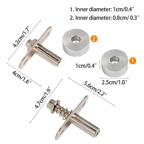 Concealed Door Hinge With 360 Degree Rotation And Spring, adjustable components with measurements for installation precision.