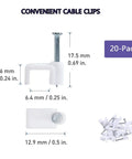 Close-up of cable clips included with Six Foot White Flat Cat6 Ethernet Cable With Snagless RJ45 Connectors.