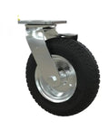 Heavy Duty 8 Inch Inflatable Rubber Caster Wheel With Secure Parking Brake Universal Fit For Luggage Trolleys, side view.