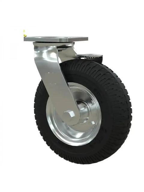 Heavy Duty 8 Inch Inflatable Rubber Caster Wheel With Secure Brake for smooth rolling on service carts and trolleys.