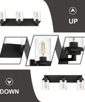 Three Light Matte Black Vanity Light With Seeded Glass Shades for Bathroom, Kitchen, Bedroom, Hallway and Stairs shown in detail.