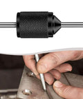 Transfer Center Punch Set With 3/16 Inch Diameter Punches And Aligner, pro-grade steel shown in use marking metal surface