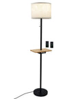 Dope Modern Floor Lamp With Dual USB Ports And Rectangle Tray Table, 60 Inches Tall, Linen Shade, Pull Chain, Easy Setup