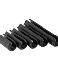 Slotted Spring Pins M16x30 100mm Black Carbon Steel Pack Of 60 for quick secure gear and wheel retention, side view