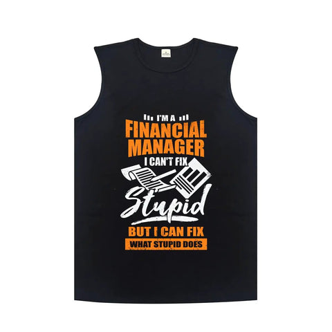 Men's Tank Top With Motorcycle Mechanic Design, 100 Percent Cotton Sleeveless Shirt, lightweight black undershirt with humorous text.
