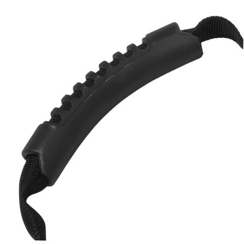 Close-up of black rubber grip on a Stretchy Diving Tank Cylinder Band Retainer for Scuba Gear Lightweight Canvas Strap to Secure Tanks and Accessories Durable Elastic Holder for Snorkeling and Outdoor Diving.
