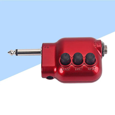 Red compact lightweight Acoustic Guitar Preamp With Bass Treble EQ And Volume Control 6.35Mm Plug for amps and stereo use.