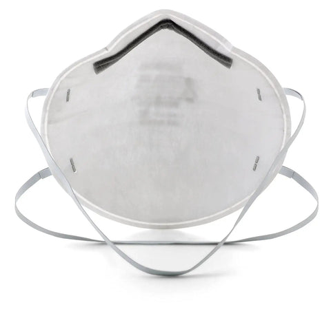 Front view of N95 Particulate Respirator with adjustable nose clip, dual straps, lightweight disposable mask for non-oil dust filtration.