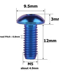 Titanium M5 x 12mm Button Head Hex Bolts for Bike Water Bottle Cage, Blue, Grade 5 Titanium Alloy, Anti Corrosion, Side View