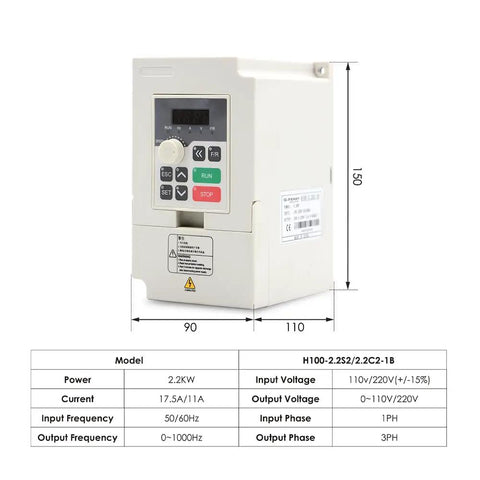 2.2KW ER20 D80 220V Water Cooled Spindle Motor Kit with inverter dimensions