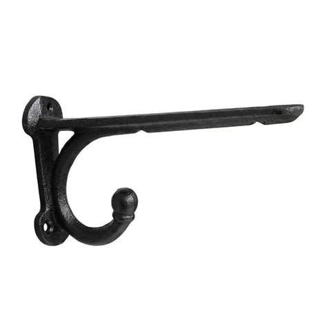 Black iron Sturdy Vintage Style Shelf Bracket With Hook Solid Wall Mount Hardware, side view