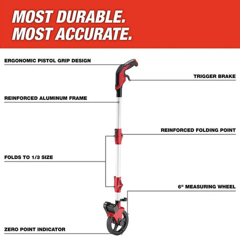 Heavy Duty 6 Inch Measuring Wheel For Construction Sites Built Tough With Reinforced Pivot Top Brake Ergonomic Grip job site features.