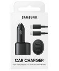 Road Ready Dual Port Car Charger With Blazing Fast 45W Plus 15W Output For Usb C And Usb A in sleek black packaging.