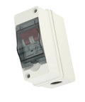DC Solar Panel Breaker 16A 500V Outdoor Disconnect Switch IP65 Rated DIN Rail Enclosure in white plastic case
