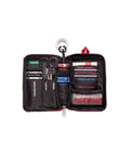 Open Ultra Compact Grab And Go Car And Outdoor First Aid Kit with 26 pieces for hiking, camping, and sports essentials visible