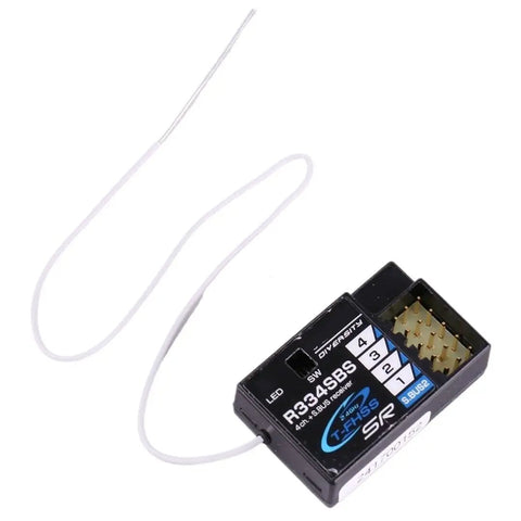 4-Channel SBus2 Telemetry Receiver For T-FHSS R334SBS-E With Real-Time Battery Voltage And Signal Telemetry, compact black unit