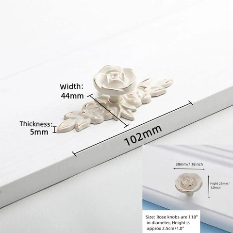 Four Pack 102mm Vintage Rose Cabinet Knobs With Backplates Zinc Alloy Flower Drawer Pulls For Dresser Vanity Nightstand Cupboard