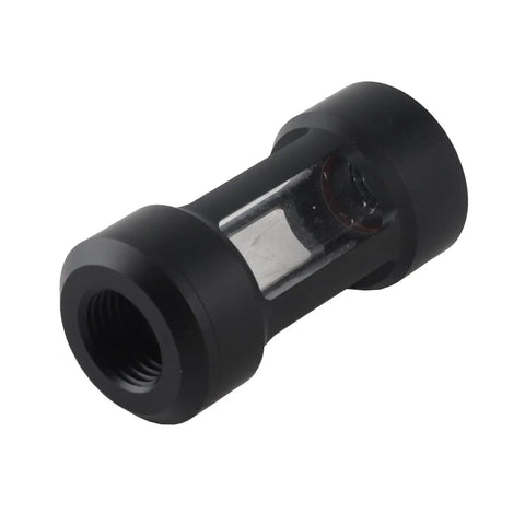 Fabater Water Cooling Filter With Brass Acrylic Build And 02 To 01Mm Stainless Steel Mesh For Pc Waterblocks And Radiators. Protects Cold Heads From Debris Clogs While Ensuring Smooth Coolant Flow In Custom Dcw Loop Systems. Durable Design Keeps Your Rig. Black inline filter with transparent window for PC water cooling systems.