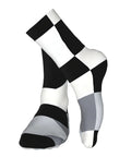 Game Changing Compression Socks For Men And Women Rocking A Dope Black And White Piano Plate Grid Pattern moisture wicking socks.