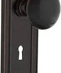 Privacy Door Knob Set With Solid Brass Backplates And Lead Crystal Knobs, Timeless Bronze Finish, Two And Three Eighths Backset, Old School Mission Style