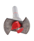 Pocket hole drill jig with red adjustment knob and silver metal body