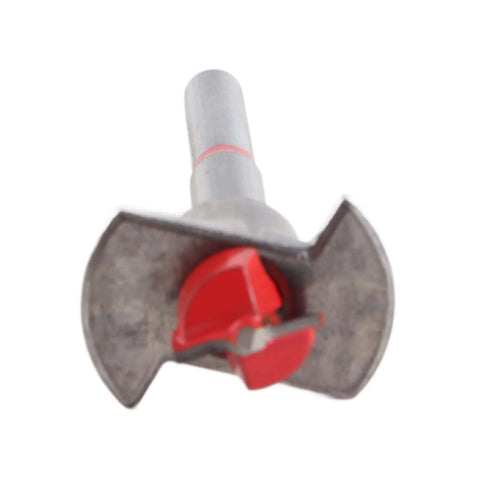 Pocket hole drill jig with red adjustment knob and silver metal body