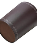 Classic Pu Leather Round Trash Can In Brown For Bathroom Powder Room Kitchen Office And Hotel Use Durable PU Exterior With Non Woven Liner And White Stitching