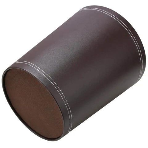 Classic Pu Leather Round Trash Can In Brown For Bathroom Powder Room Kitchen Office And Hotel Use Durable PU Exterior With Non Woven Liner And White Stitching