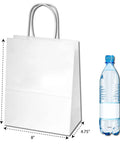 White Kraft Custom Printed Paper Bags With Twisted Handles And Square Bottom Stand Up For Shopping Gifts Parties Merchandise And Trade Shows Single Color Artwork Ready 8 By 4.75 By 10.5 Inches 500 Pack next to water bottle