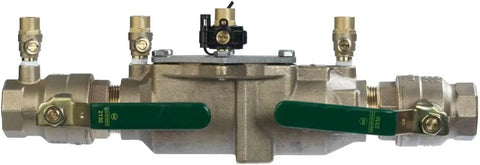 Heavy Duty Lead Free Double Check Backflow Preventer 1 1 2 Inch Npt No Lead Brass Assembly For Commercial Plumbing Work with green shutoff valves.