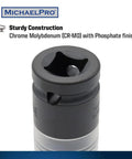 Top view of sturdy 5-Piece Pro Grade Power Impact Lug Nut Socket Set With 1/2 Inch Drive CR-MO finish, protective coating visible.