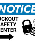 Lockout Safety Center No Nonsense Right Arrow Sign Aluminum UV Printed 8 By 12 Inches for safety guidance with lock graphics.