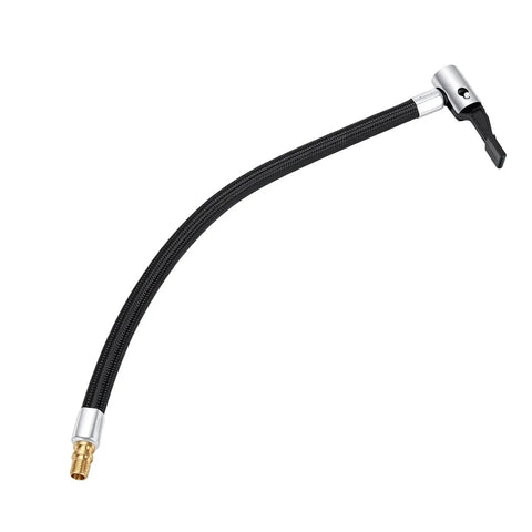Heavy Duty Tire Inflator Extension Tube Self Locking Air Chuck 30 Cm Flexible Hose Extender, black hose with brass connector