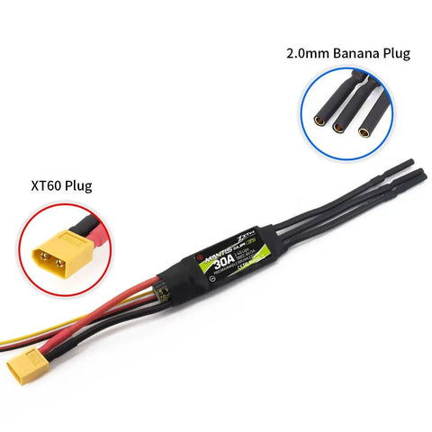 Mantis Slim G2 30A ESC for RC Airplane 2 to 4S with XT60 and 2.0mm banana plug connections, fixed wing indoor F3P 3D flying ready power system