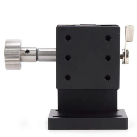 Manual Adjustable Lifting Stage 40x40mm With XY Axis Rotation Positioning, Gear Driven Precision Movement, side view.